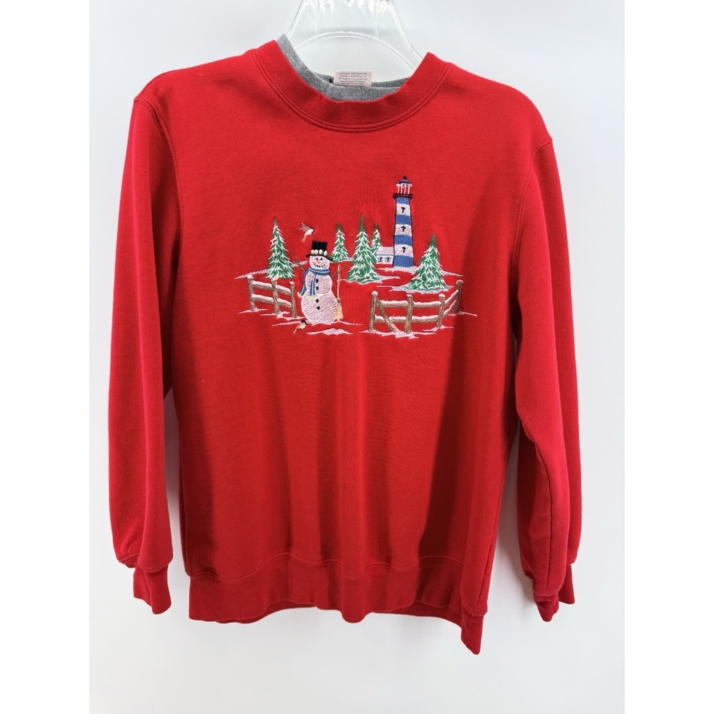 Vintage Southern Lady Red Snowman Sweatshirt with Mock Neck Women's  M Christmas